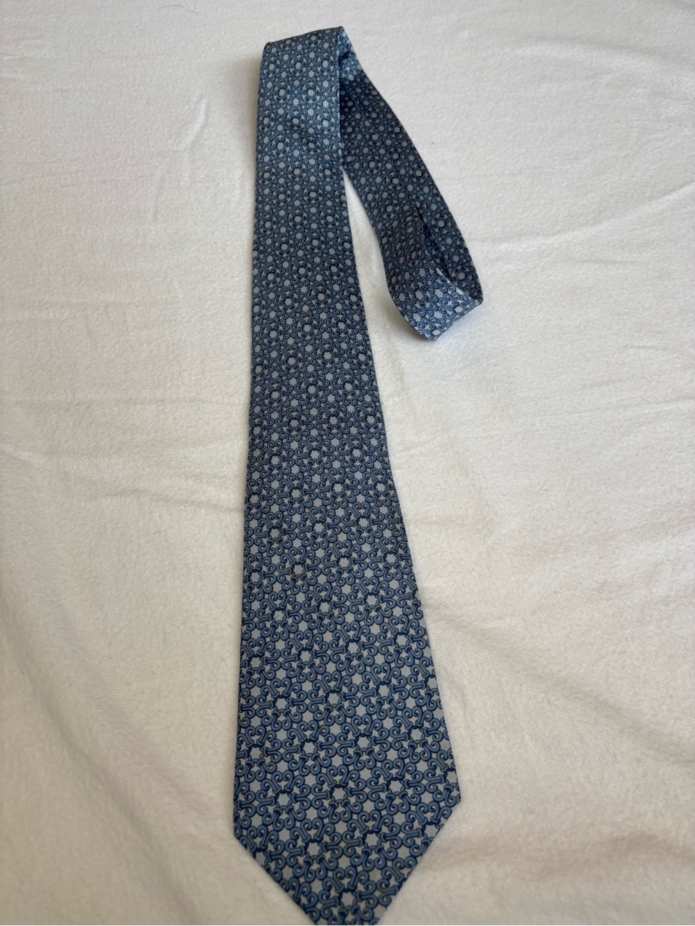 Hermes Blue and Light Blue Geometric Silk Tie